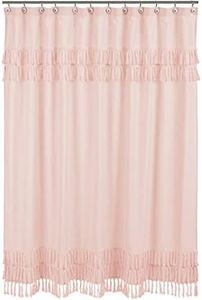 Sweet Jojo Designs Pink Boho Bohemian Bathroom Fabric Bath Shower Curtain - Solid Color Blush Shabby Chic Luxurious Luxury Elegant Vintage Designer Boutique Tassel Fringe