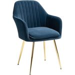 CHAIR KING Modern Living Dining Room Accent Arm Chairs, Velvet Mid-Century Upholstered Seat Club Guest with Golden Legs Blue (FABRIC)