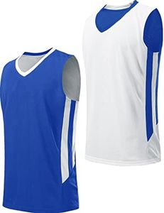 Youth Boys Reversible Mesh Performance Athletic Basketball Jerseys Blank Team Uniforms for Sports Scrimmage, Blue/Wht, Large