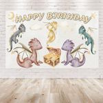 Enchanted Dragon Party Backdrop - 5x3 FT Watercolor Dragon Birthday Wall Decor for Fantasy-Themed Celebrations