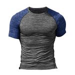 Muscle Alive Men Skinny Tight Compression Base Layer Short Sleeve T Shirt Bodybuilding Tops 9305 Hemp Grey M