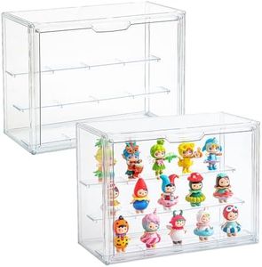 2 Pack Acrylic Display Cases for Collectibles, Clear Display Case for Figures, 3 Tier Display Shelf Boxes Miniature Display Case, Dustproof and Stackable Action Figure Display Case (2, Large)