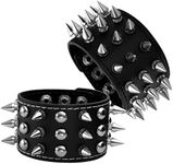 MILAKOO 2Pcs Spike Studded Rock Punk Biker Wide Strap Leather Bracelet Set Gothic Rivet Buckle Wristband for Men Women