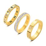 3pcs Love Friendship Lucky Ring Cubic Zirconia Gold Ring Sets for Women Stainless Steel Wedding Statement Thumb Ring Bands (Gold, 8)