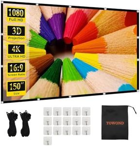 Projector Screen TOWOND 150 inch Projection Screen Indoor Outdoor Washable Anti-Crease 16:9 HD Rear Front Movies Screen for Home Theater Office