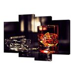 VVOVV Wall Decor - Brown Whisky in Cups with Ice Canvas Wall Art Print Wine Painting Framed Pictures Smoking Cigar Ashtray Poster Giclee Artwork Wall Decor Kitchen Bar