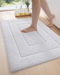 DEXI Bath Mat Non Slip, 20x32 Absorbent Microfiber Soft Bathroom Rug, Machine Washable Carpet for Shower Floor Bathmat Decor, White