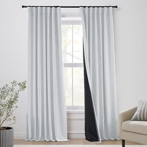 Soundproof Curtains Noise Cancelling Reducing Curtains for Office,2 Layer Thick Linen Heavy Blackout Acoustic Sound Absorbing Blocking Grey Curtains for Bedroom Window Studio,96 Inch Long,Light Gray