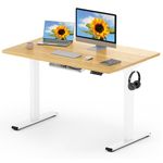 FLEXISPOT ONE PIECE Electric Standing Desk Height Adjustable Desk Sit Stand Desk with 4 Memory Smart Pannel and Backpack Hook for Home Office, 120 x 60cm Maple