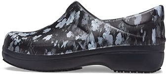 Crocs Women's Neria Pro II Clogs, Slip Resistant Work Shoes, White/Black Floral, 4