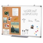 Cork Board and Dry Erase Board Combo Bulletin Board Combination Magnetic WhiteBoard Calendar Pin Notice Board for Home Office School with 4 Dry Erase Maker+6 Magnets+12 Pushpins, 24x36inches