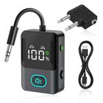 Bluetooth 5.3 Transmitter Receiver, 2-in-1 Airplane Wireless Bluetooth with LED Display, Compatible with 2 AirPods or Wireless Headphones, 3.5mm Aux Audio Jack, for Flight/TV/PC/Car/Speaker/Gym