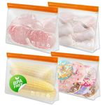 Reusable Freezer Bags, Stand Up Leakproof Gallon Vegetable Snack Sandwich Bags, BPA Free Silicone Bags for Food Storage,Travel, Home Organization(4 Pack - 4 Large)