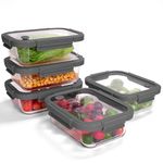 BOROHOUSE 35.2oz Glass Meal Prep Containers with Snap Lock Lids (5-Pack) - Freezer to Oven Safe -20°C to 510°C, BPA-Free, Stackable, Vent Valve for Easy Open, Borosilicate Glass Baking Dish(Gray)