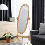 Livinia Ashely Wooden Cheval Floor Standing Mirror, 60.2" Height Modern Free Standing Spindle Accent Legs Mirror (Natural)