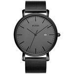 BUREI Men's Watches, Classic Analogue Dial with Japanese Quartz and Ultra-Thin Stainless Steel Mesh Band (Black)