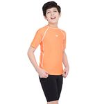 Speedo Boy's Recycled Endura Brite High Chlorine Resistant UPF 40+ Sun Protection Short Sleeve Suntop - Boost Orange & White