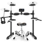 Vangoa Electric Drum Set with Silicone Drum Pads, Electronic Drum Set for Kids Adults Beginner with 150 Sounds, Drum Set With 4 Quiet Electric Drum Pads, 2 Pedals, Throne, Drumsticks, Headphone, White