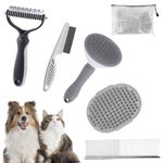 YYBD Dog Grooming Tools Set Pet Self Cleaning Slicker Brush Flea Comb Undercoat Rake Bath Brush Massage Brush for All Kinds Breeds Loose Fur Tangles Knot for Shedding Short Long Haired Dog Cat (Gray)