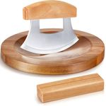 Sunnychicc 2 Pcs Mezzaluna Ulu Knife and Cutting Board Set Rocker Chopper Slicer Cutter with Stand Mezzaluna Cutting Board Mezzaluna Chopper Alaskan Ulu Knife Kit for Onion Vegetable Mincing Tool