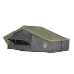 Overland Vehicle Systems HD Nomadic 4 Extended Soft Shell Roof Top Tent - Dark Gray Base with Green Rain Fly & Black 1000G PVC Travel Cover - Black Aluminum Base