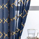 YJ YANJUN Navy Blue Sheer Curtains 63 inch Moroccan Trellis Pattern Foil Voile Window Treatment