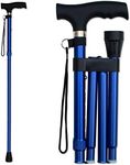 (Blue) - RMS Folding Cane - Foldable, Adjustable, Lightweight Aluminium Offset Walking Cane - Collapsible Walking Stick with Ergonomic Derby Handle - Ideal Daily Living Aid for Limited Mobility (Blue)