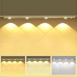 OUILA 44cm Dimmable Under Cabinet Lights with Motion Sensor, 1300mAh Under Cupboard Kitchen Lights 3 Colors & Brightness Adjustable Wireless Wardrobe Lights USB Recharge for Wardrobe Counter Decorate