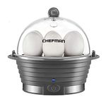 Chefman Electric Egg Cooker Boiler, Rapid Poacher, Food & Vegetable Steamer, Quickly Makes Up to 6, Hard, Medium or Soft Boiled, Poaching/Omelet Tray Included, Ready Signal, BPA-Free, Grey