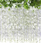 2 Pack 20 Branches Artificial Wisteria Hanging Flowers 6 Feet Wisteria Vine Silk Wisteria Flowers Garland for Wedding DIY Party Garden Home Decor (White)