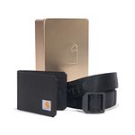 Carhartt Men's Standard Bifold and Passcase, Durable Billfold, Available in Leather and Canvas Styles, Wallet & Belt Gift Set (Black Wallet, Black Size X-Large Belt)
