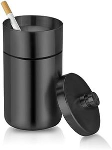 cgaplus Car Ashtray with Lid Smell Proof Stainless Steel Portable Ash Tray for Car Cup Holder Detachable Windproof Extinguished Cigarette Bucket Automotive Ashtrays for Outdoor Home Office Black