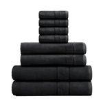 Prime Collections Ultra Soft Luxury Bamboo Cotton Bathroom Towels Set 8 Piece Towels for Bathroom 600 GSM 2 Bath Towels 2 Hand Towels & 4 Washcloths (Black, 8)