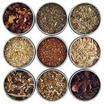 Heavenly Tea Leaves Loose Leaf Herbal Tea Sampler, 9 Naturally Caffeine-Free Tisanes (Approx. 90 Cups) - Great for Hot & Iced Tea, Wellness, Kosher