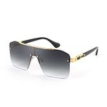 Karsaer Unisex Oversized Stylish One Piece Frameless Non-Polarized Sunglasses Flat Top Chic Big Gold For Men Women Trendy Crafted Glasses B5051, Gold Frame & Gradient Grey Lens