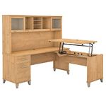 Bush Furniture Somerset 3 Position Sit to Stand L Shaped Desk with Hutch in Maple Cross Ergonomic Height Adjustable Standing Computer/Laptop Table for Home Office