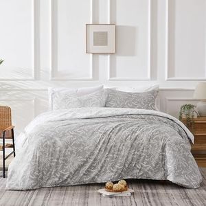 Southshore Fine Living, Inc. King Size Comforter Set, Down Alternative Floral Comforter with Matching Pillow Shams, Reversible Bedding Sets, Fits California/King Bed, Winter Brush Grey/White