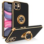 BENTOBEN iPhone 11 Case with 360Ã‚° Ring Holder, Shockproof Slim Kickstand Magnetic Support Car Mount Women Men Non-Slip Protective Phone Case for iPhone 11 6.1", Black/Gold