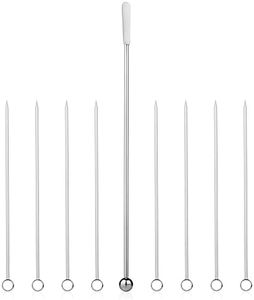 Zenlogy 5 inch Stainless Steel Picks (set of 8) and Swizzle Stick - Ideal Olive Skewers - Will Not Drown in Your Martinis, Cocktails, and Bloody Mary