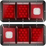 Partsam 2Pcs LED Triple Tail Lights 45 LEDs, Rectangle Vertical or Horizontal Mount LED Trailer Camper RV Tail Lights Stop Turn Tail Backup Reverse Lights Taillights w/Black Base - Red/Clear Lens