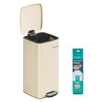 SONGMICS Kitchen Bin, 8-Gallon (30 L) Trash Bin, Steel Pedal Bin, with Inner Bucket, Soft Close and Stays Open, Sand Beige LTB593A02