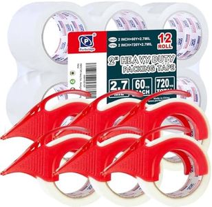 PERFECTAPE Heavy Duty Packing Tape 12 Rolls with 6 Dispensers, Clear, 2.7 mil, Ultra Adhesive, 1.88" x 60 Yards, Refill for Packaging, Moving and Shipping