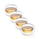 CNGLASS Tea Cups Set of 4 Double Wall Glass Tea Cup, 150ml/5.1oz Asian Insulated Clear Teacups 150ML,Small Espresso Cup for Coffee