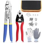 Mardatt 83Pcs Stainless Steel Wire Rope Crimping Tool Up To 2.2mm with 8" Cable Cutter, 3 Size Aluminum Crimping Loop Sleeves, Stainless Steel Cable Thimbles and Anti-Cutting Gloves for Cutting Cable Rope