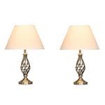 Pair of Kingswood Barley Twist Traditional Table Lamps & Matching Shades - Antique Brass