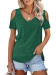 Beluring Cold Shoulder Shirts for Women Summer Short Sleeve Blouses Tops Green Size 18 20