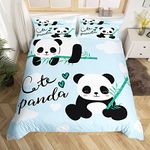 Cute Panda Bedding Set Cartoon Panda Duvet Cover Set for Kids Boys Girls Animal Bed Cover Kawaii Animal Blue Duvet Cover Double Size