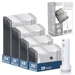 BlazeHold 20 Pack Travel Vacuum Storage Bags with USB Rechargeable Electric Pump, Compression Packing Seal Bag for Luggage, 5 Small + 5 Medium + 5 Large + 5 Jumbo Space Saver Bags for Clothing Travel