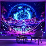 Psyhilar Blacklight Space Astronaut Tapestry for Bedroom, Fantasy Moon Black Light Posters for Adults and Teen Boys, UV Reactive Planet Wall Decor Art for Men (40 x 30 Inches)