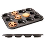 Mince Pie Baking Tray 12 Cup - Jam Tart Baking Tins - Commercial Grade Premium Non Stick Carbon Steel - Food Safe Easy Clean Shallow Fairy Bun Tins - Baking Patty Tart Tray